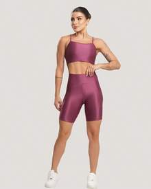 Women's Premium Ribbed Fitness Set: Top And Shorts With Pockets, Glittery Finish, For Cyclists - 紫色 - 查看 2