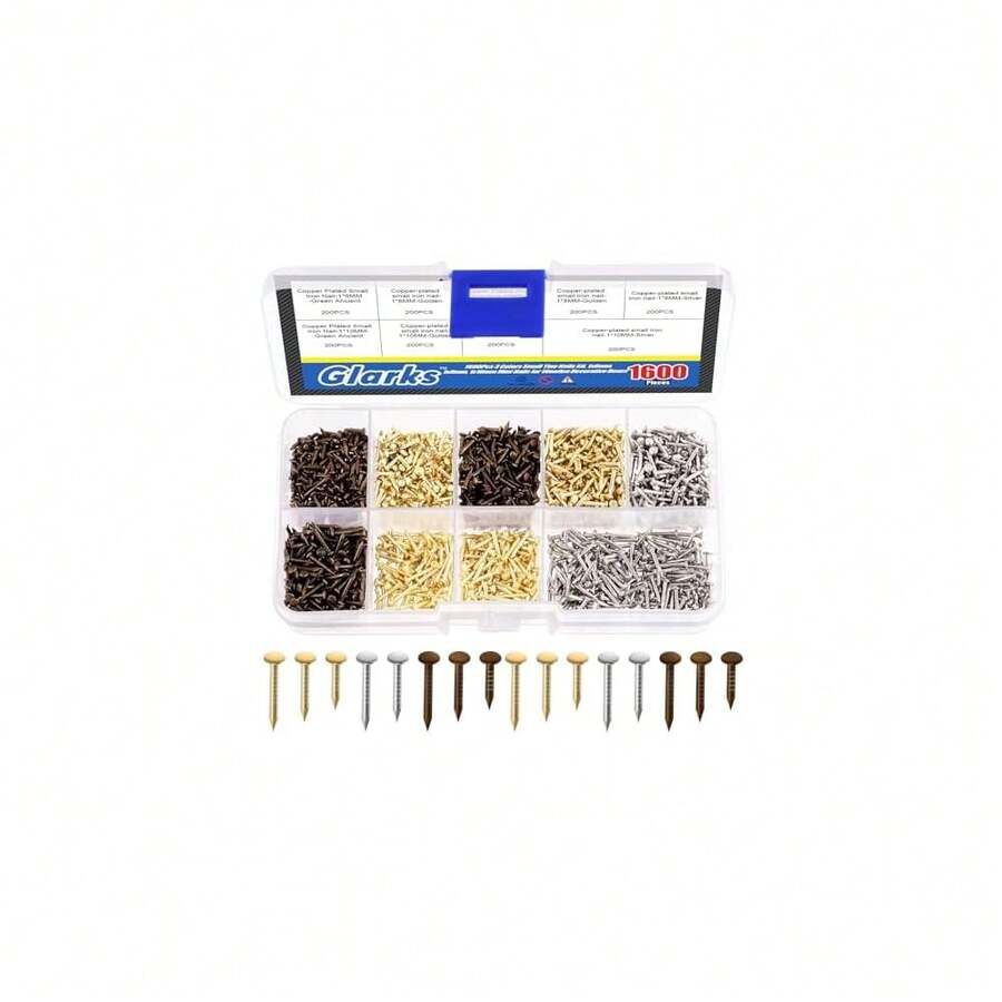 1600Pcs Small Tiny Nails Kit Wooden Screw Nail Gold Silver Bronze 1x6mm, 1x8mm 1x10mm Mini Nails For DIY Hardware Accessories Fixed Installation - Gold, Sliver, Bronze - View 1