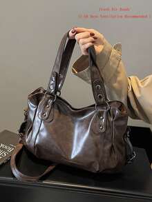 1pc Vintage Large Capacity Handbag, Vintage PU Messenger Shoulder Bag, Women Casual Tote Bag & Wallet, Bohemia Style Bag For Women, Tote Bags For School,College Essentials, Street & Japanese Bag For Women, New Fashionable Big Bags For Women, New Arrival Tote Bags For Woman , Vintage Bag , Y2k , Office - 咖啡棕 - 查看 2
