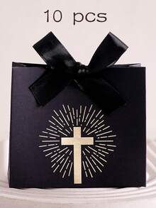 10pcs Christian Baptism Candy Boxes, Wedding Communion Ceremony Favors, Shiny Cross Foil Candy Boxes - Multicolor - View 10