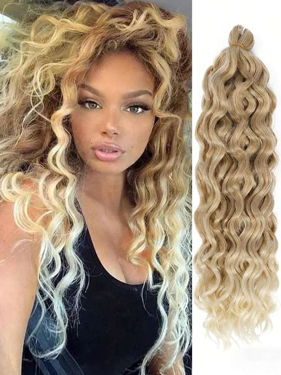 Ocean Wave Braiding Hair Extensions Crochet Braids Synthetic Hair Afro Curl Hawaii Ombre Curly Blonde Water Wave Braid For Women - Multicolor - View 1