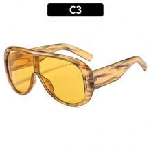 1Pc Oversized One-Piece Sunglasses (Multiple Colors Available), Retro  Design, UV Protection, Suitable For Daily Commute, Outdoor Activities, Personal Styling And Other Occasions, The Best Choice For Her - C6-酒紅框雙紅片 - 查看 4