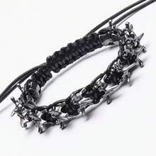 1pc Punk Dark Alloy Dragon Bone Braided Adjustable Bracelet For Men - Multicolor - View 14