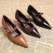 2026 Primavera Zapatos de tacón alto con punta afilada de moda, estilo elegante francés adecuado para vestidos, zapatos de lujo de cuero - Café integral - Ver 1