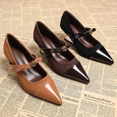 2026 Primavera Zapatos de tacón alto con punta afilada de moda, estilo elegante francés adecuado para vestidos, zapatos de lujo de cuero