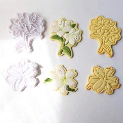 Bộ khuôn cắt bánh quy hình hoa ly (2/4 chiếc) | Khuôn dập nổi hình bó hoa để tạo ra những món bánh hình hoa ly trang nhã cho đám cưới, Ngày của Mẹ và làm quà tặng!