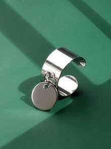 1 chiếc nhẫn thời trang tối giản hình tròn hở bằng thép không gỉ mạ vàng 18K, có thể điều chỉnh kích cỡ, phù hợp cho cả nam và nữ đeo hàng ngày. - màu thép - Xem 10