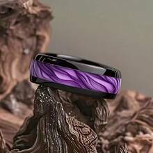 1pc 8mm Purple Grain Stainless Steel Fashionable Elegant Couple Rings, Black Purple Texture, Suitable For Men And Women Daily Wear, Gift - Multicolor - View 9