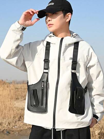 复古男士单肩包，带腋下肩带，多功能轻便背包，户外手机包，户外背心包，多功能背心包，黑色背心包，棕色背心包，多功能户外腋下包，适合骑行、越野、马拉松、徒步、登山、健身、跑步等运动，适合作为礼物送给男友、丈夫、父亲、同学，父亲节礼物、节日礼物、周年纪念礼物。