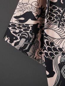 Chinese Style Retro Loose 3/4 Sleeve Dragon Robe Kimono Cover Up, Summer Niche Design Street Style Graphic Beach Cover-Up Sunscreen Jacket - Black - View 7
