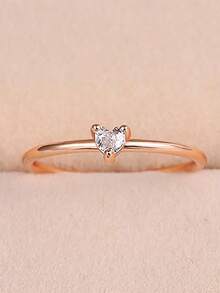 1枚女士精致心形黄金结婚/订婚戒指，锆石浪漫时尚首饰 - 玫瑰金 - 查看 4