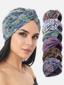 1pc Women's Twisted Braid Elastic Cap Headwrap Soft Hat, Suitable For Daily Wear Sleep Bonnet - Printed Style - View 19