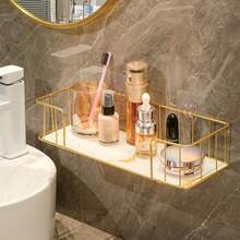 1 pieza Estantería de baño con patrón de mármol, estantería de almacenamiento montada en la pared, estantería colgante para cabecera, estantería de libros montada en la pared para dormitorio, estantería colgante para mesita de noche - Blanco - Ver 9