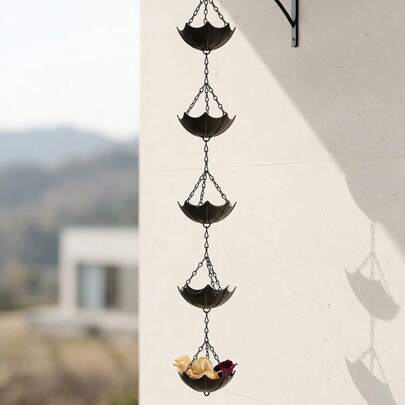 新款雨伞风铃铁艺装饰，花园户外庭院雨链，户外装饰挂链