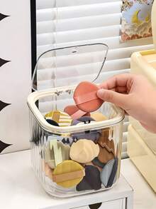1pc Powder Puff Storage Box, Press-Open Lid, Dust-Proof, Large Capacity Desktop Organizer Box, Multi-Functional Storage Box For Storing Hair Accessories, Cosmetics, Serums, Lipsticks, BB Creams, Makeup Sponges, Suitable For Vanity Table - Multicolor - View 3