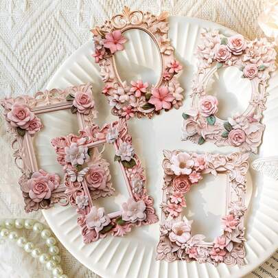 10张镂空浮雕欧式花卉相框材料，复古装饰纸，适用于DIY工艺品、剪贴簿、日记本