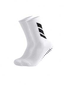 1双/4双/6双装 男士防滑点状透气条纹中筒袜，适合足球、训练 - 黑與白 - 查看 10