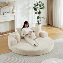 A Versatile Two-In-One Sofa Bed, Ideal For Compact Living Spaces, That Can Be Used As Both A Semi-Circular Sofa And A Round Daybed. The Armrests Feature Fabric Pockets. - White - View 1
