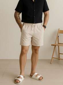 Kit 2 Bermudas Masculina Linho Mauricinho Elegante  Short Casual Confortavel leve Verão Bolsos Faca - Bege/Verde - Visão 7