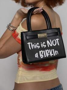Tote&Carry Women's Y2K Baddie Sassy Letter Print Mini Tote Bag, Vibrant Black PU Leather Crossbody Top Handle Purse, This Is Not A Birkin Ironic Luxury Parody Statement Handbag For Spring Festival Concert Party - màu đen - Xem 10