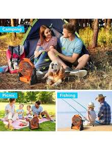 Ventilador portátil para camping con luces LED, ventilador recargable para exteriores, con múltiples velocidades / 3 niveles de brillo / cabezal oscilante / gancho, ventilador alimentado por batería para camping, tienda de campaña, camping - multicolor - Ver 6