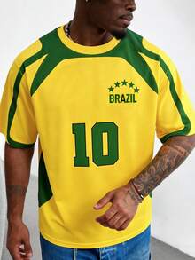 Áo thun nam tay ngắn màu đen phối màu kiểu bóng đá Brazil, dáng rộng. - Nhiều màu - Xem 2