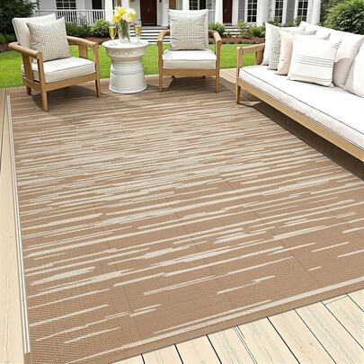 Pauwer Waterproof Outdoor Rug, Reversible Plastic Straw Patio Camping Rug, Indoor Outdoor RV Mat Carpet For Deck, Camper, Porch, Balcony, Backyard, Picnic, Brown
