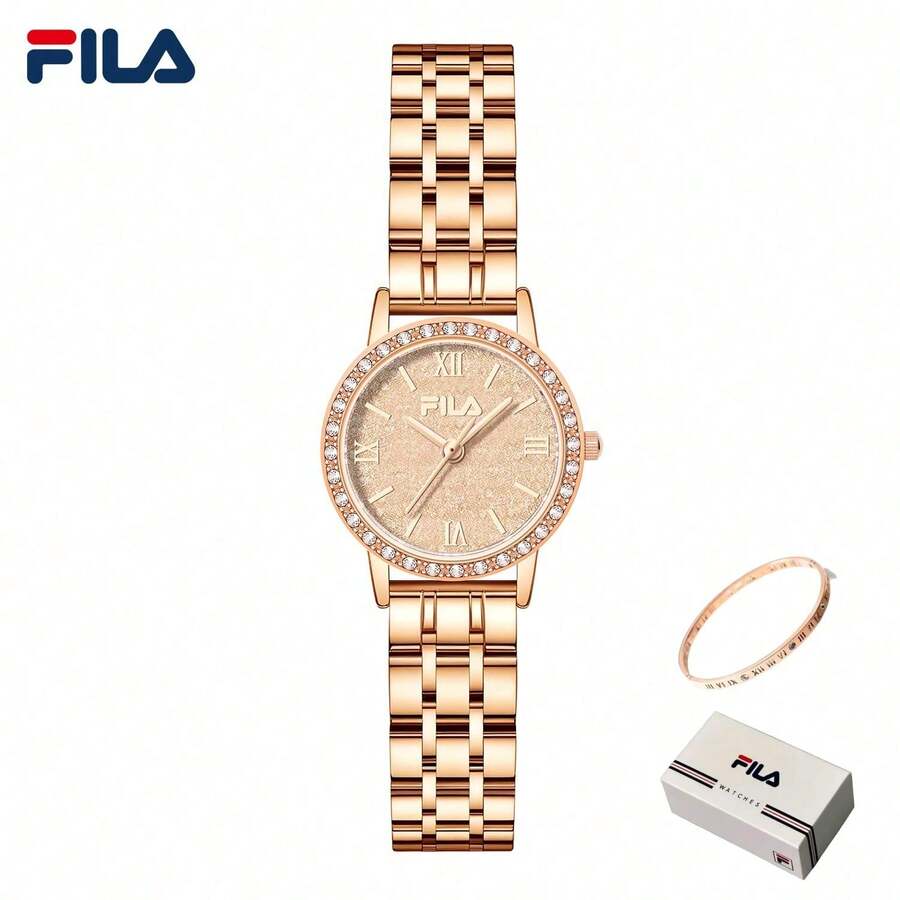 FILA Women Luxury Quartz Watch, Crystal Starry Dial, Pearl & Steel Strap 2-In-1 Set, Waterproof, Elegant Gift Box For Wedding Party - one-size - View 1