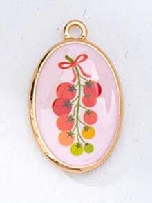 1pc Oval-Shaped DIY Jewelry Pendant, Suitable For Necklace, Bracelet, Earring Making - Gold Plated Enamel Ocean & Fruit Pendant, Jewelry Making Supplies - Summer Theme Jewelry Accessory - Multicolor - View 20
