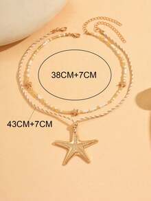 两件套手工波西米亚风串珠项链，配大号海星吊坠，时尚百搭的颈链，适合日常佩戴、旅行和派对场合。海星方向随机，并非固定。 - 彩色 - 查看 4