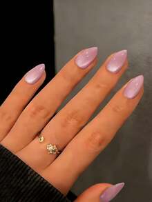 24片粉色水晶猫眼美甲贴，中号杏仁形粉色猫眼亚克力假指甲，包含1片果冻胶和1个指甲锉，适合女性和女孩日常佩戴，以及锐舞派对美甲配件 - 粉色 - 查看 2