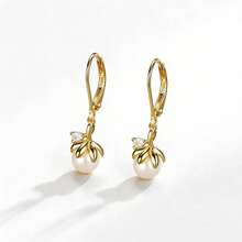 Boucles d'oreilles fleur et perle mode en argent S925, couleur or, convient pour un port quotidien - Doré - Voir 3