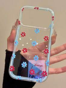 时尚春季蓝色花朵二合一透明硬壳手机壳，兼容 17 Pro Max、17 Pro、17 Air、17、12、13、14、15、16 Pro Max、14 Plus、15 Plus、16 Plus、11、17、16、15、14、13、12，简约可爱防震保护壳，女孩适用 - 藍色花朵 - 查看 1