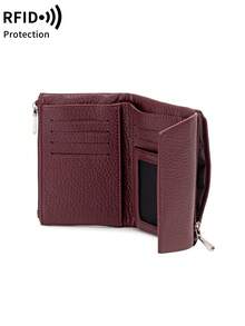 RFID Blocking Soft Leather Wallet With Card Slots And Zipper Pocket, Vintage Tri-Fold Design With Magnetic Snap, Business Casual Women's Daily Wallet, Anti-Theft Wallet, Essential Gift For Women Money Wallet Mini Wallet Purse Wallet Small Wallet Travel Essential Summer Small Wallet - Burgundy - View 11