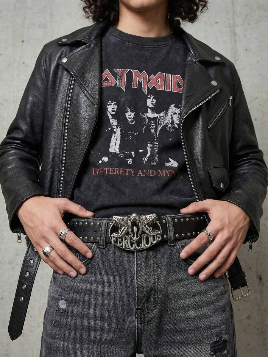 1 chiếc thắt lưng nam màu đen kiểu punk Y2K với khóa hình rắn, thắt lưng quần jeans đa năng cho trang phục hàng ngày.