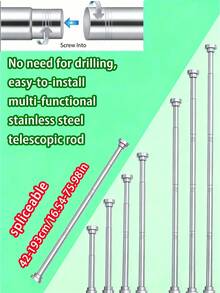 Extendable Stainless Steel Curtain Rod, Tension Rod For Curtains, Closets, Shower Curtains, Adjustable Spring Tension Rods, No Drilling Required For Bathroom Divider, Black Shower Curtain Rod - Multicolor - View 17