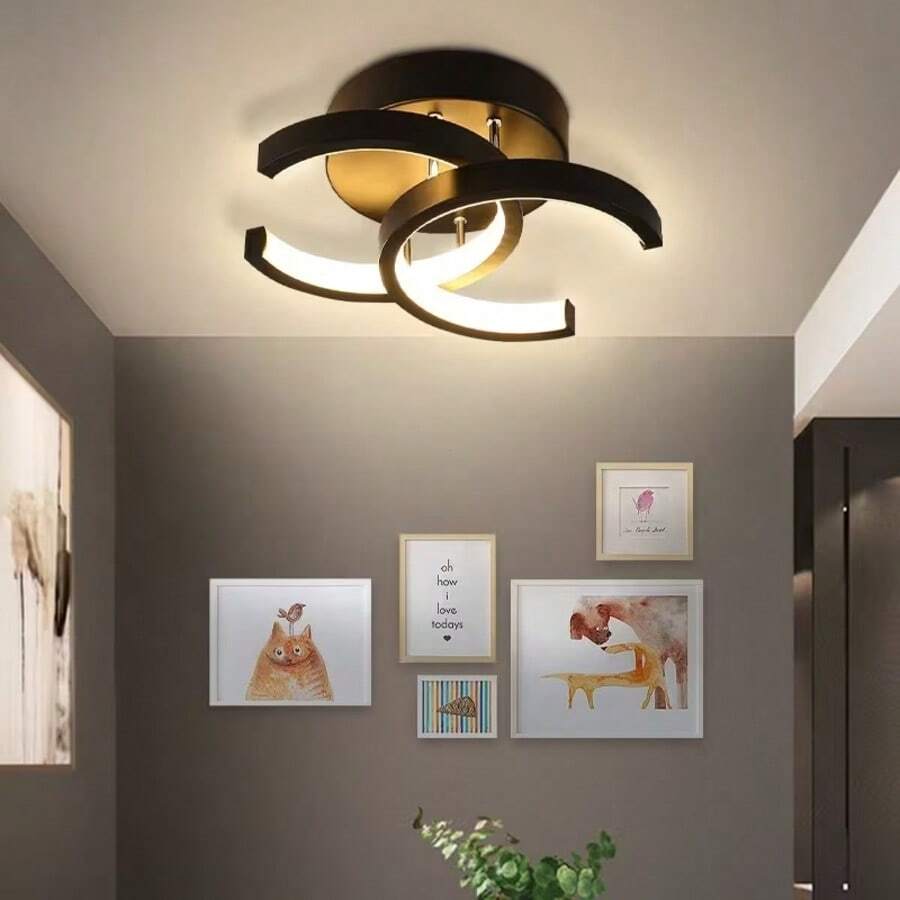 (3-In-1 Dimmable Light) Modern LED Pendant Chandelier For Hallway, Living Room, Bedroom & Kitchen | Wide Voltage 110V-220V - Negro - Ver 1