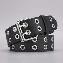 1 Set Punk Style Rivet Belt & Bracelet, Punk Y2K Square Buckle Belt With 3 Rows Of Rivets, PU Leather Strap, Goth Punk Unisex PU Leather Bracelet, Multi-Layer Rock Nail Bracelet - Double Exhaust Holes - View 6