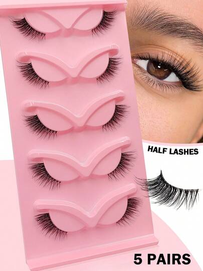 Asiteo 5 Pairs Half Eyelashes-Reuseble, Cat Eye Natural Slender Fluffy Curling Eyecorner Lashes, False Eyelashes,Eye Tail Elongation,Clear Band Fake Lashes ,The Secret Of Naturally Enlarging The Eyes.Comfortable To Wear.Suitable For Beginners.For Daily Wear And Commuting And Party And Gift And Wedding And Travel,Eyelashes,