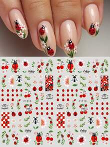 2 buc 3D Ladybug Nail Art Stickers Drăguț Desene Animate Insecte Flori de Cireș Frunze Autocolante Autoadezive Nail Decals Primăvară-Vară DIY Nail Art Design Manichiură Decorare - Multicolor - Vizualizare 6