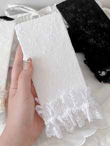 1件装女士白色蕾丝边打底裤，洛丽塔风格薄款蝴蝶提花七分裤，适合春夏穿着 - 彩色 - 查看 3