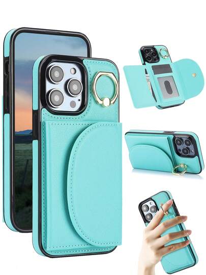 Funda de cartera de piel sintética de PU adecuada para iPhone 17 Air 17E 16E 16 15 14 13 12 11 Pro X XS Max XR 8 7 Plus SE 5G 2022 2020 SE3 SE2 con soporte, ranuras para tarjetas y anillo para el dedo