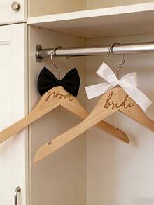 厚实木质衣架，适用于西装和连衣裙；新郎新娘衣架，配有丝带，可用于婚纱和礼服；婚礼配饰；家居装饰；房间装饰；派对礼品；新娘礼物；生日；毕业典礼；生日装饰；派对装饰；单身派对 - 彩色 - 查看 6