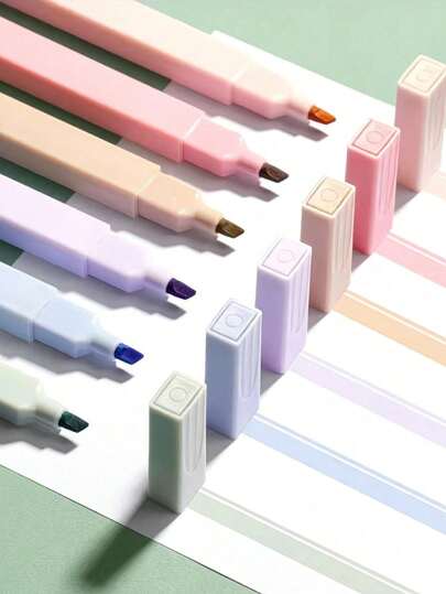 6/12/24支装软性粉彩荧光荧光笔，颜色随机，学校用品软头彩色马克笔，可用于划线、课本高亮、课堂笔记（随机发货6支）