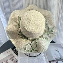 French Daisy Large Brim Breathable Straw Hat, Women Summer Beach Vacation Woven Sun Hat - A - View 10