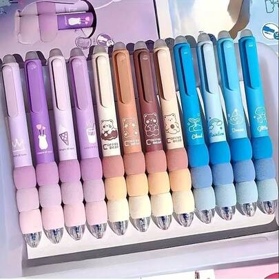 12 Adorable Cartoon Erasable Gel Pens With Soft Grips, Retractable 0.5mm Fine Tips, Black Ink, Cute Animal And Food Designs, Perfect For Journaling, Back-To-School Supplies, Gifts, Cute Pens, And Writing Instruments.