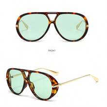 1 paire de lunettes aviateur avec monture écaille de tortue, monture écaille de tortue vintage avec branches en métal, verres vert olive, design à double pont, style aviateur rétro classique de luxe, convient pour un port quotidien, la conduite, les déplacements, les voyages, les cafés, les achats, les affaires, les loisirs, particulièrement adapté pour les femmes, de haute qualité et polyvalent. - Multicolore - Voir 6