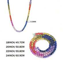 S925 Silver 5mm 0.5CT Moissanite Colorful Tennis Necklace Hip-Hop Luxury Jewelry Perfect For Banquets Weddings & Holiday Gifts - 22 英寸 - 查看 4