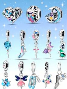 925纯银童话主题串珠，珐琅花仙子/高跟鞋/月亮吊坠，适合欧洲手链DIY饰品，送给女性、女孩、音乐节的礼物 - 彩色 - 查看 12