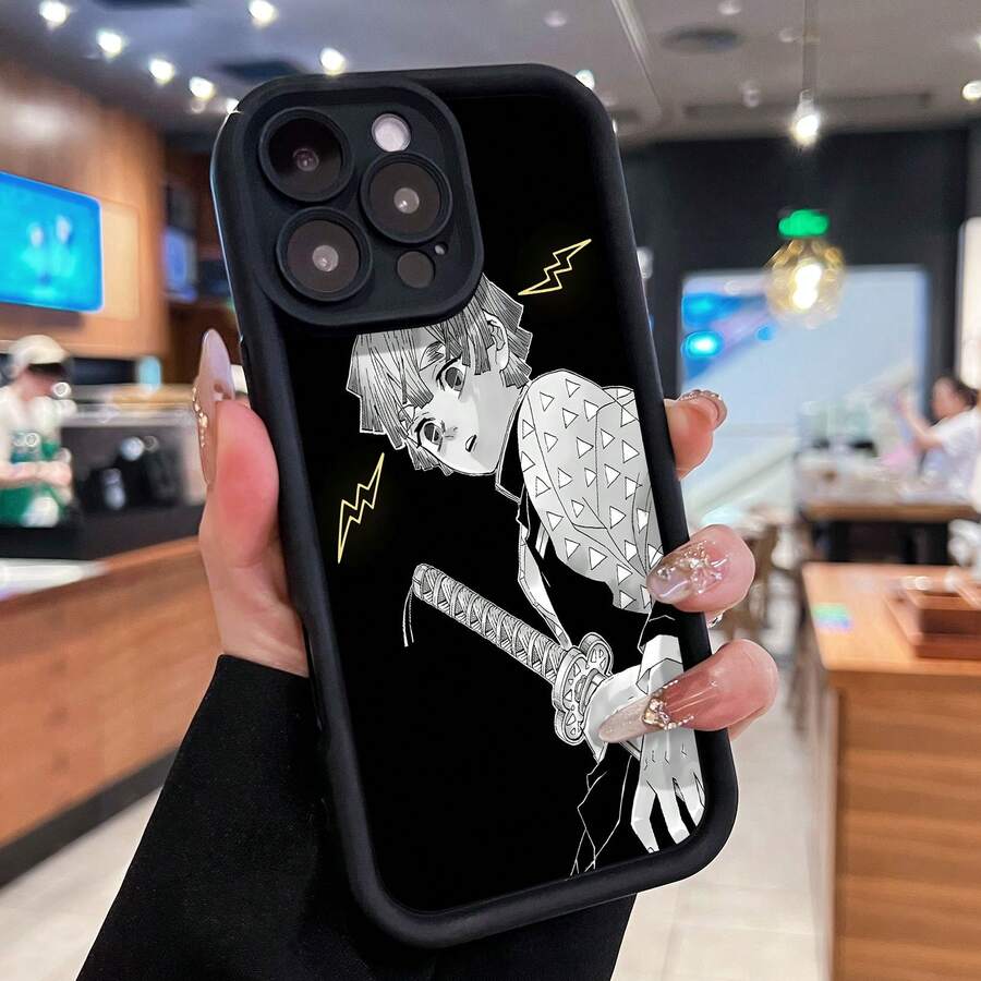 Funda para teléfono con diseño de personaje de anime Samurai compatible con fundas para teléfonos 17 16 Pro Max 15 Pro Max 13 y 12 Fabricada en material de TPU que proporciona protección contra golpes y caídas Un gran regalo para familiares, amigos, seres queridos, novios, novias y para Pascua - Negro - Ver 1